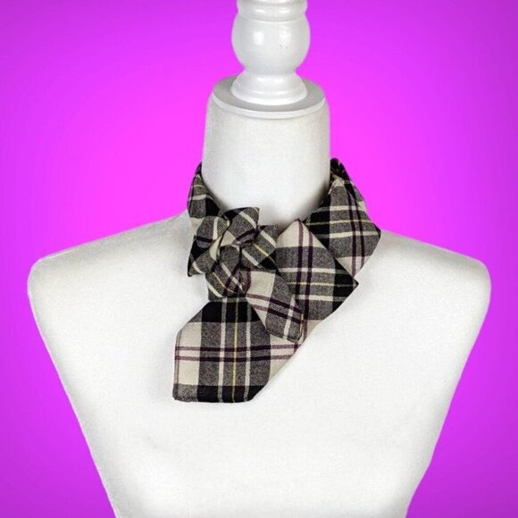 Cream Tartan Ascot for Women - Casual Women's Tie - Unique Scarf - Picture 1 of 8